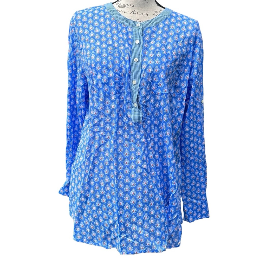 Talbots Band Collar Popover Floral Top size 1X